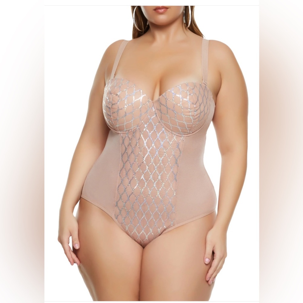 NWT Bodysuit Sequin Mesh Bustier - Nude. 	Sleeveless. 🎉🧡🤍🧡
